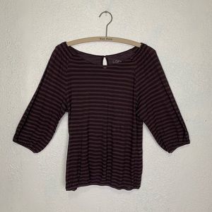 Loft striped popover 3/4 length sleeve knit blouse